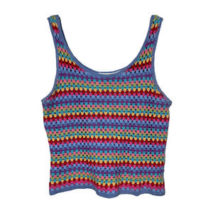 Vintage Rainbow Stripe Crochet Tank Small White Stag Y2K 2000s Boho Hippie